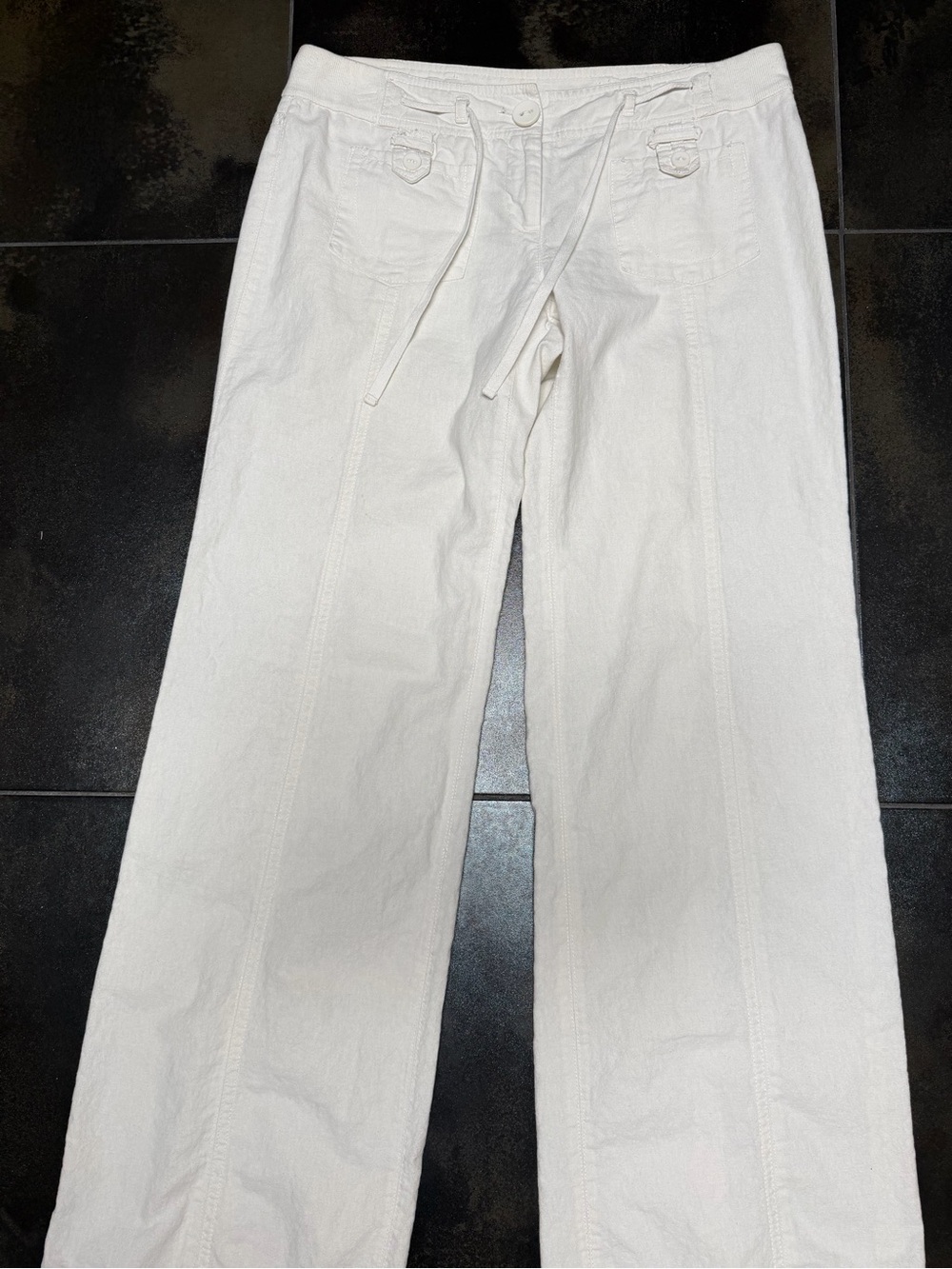 Promod Off-White Wide Leg Drawstring Pants